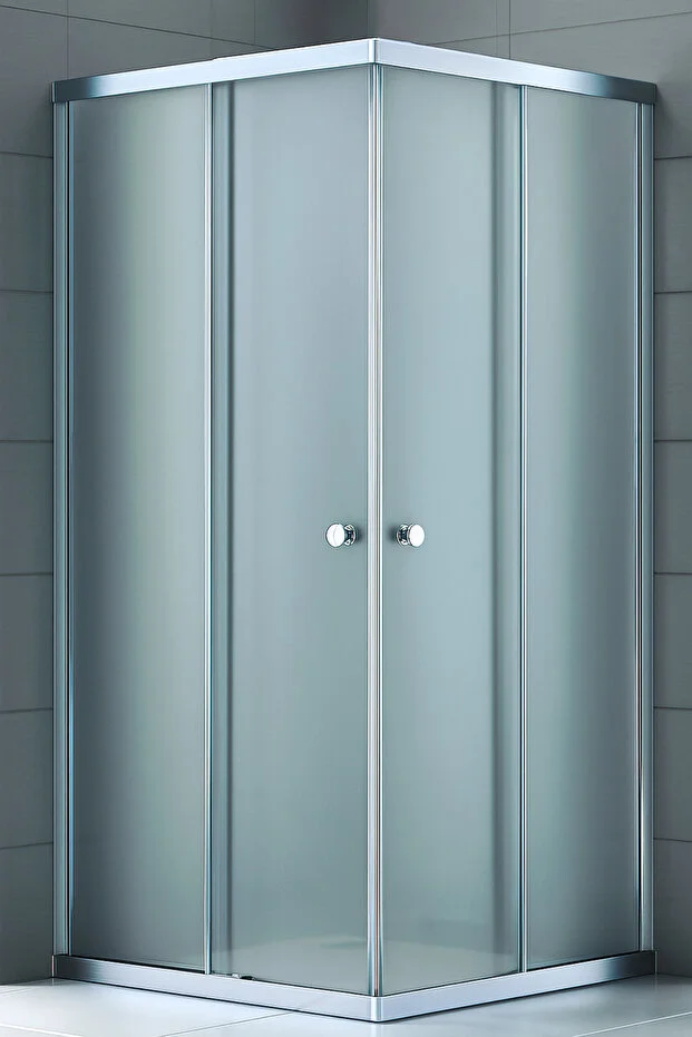 Duşakabin Kare Buzlu Temperli Cam Parlak Aluminyum Sürgülü Kapılı